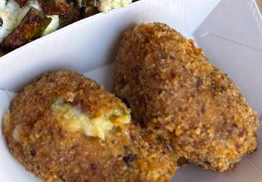 Pizzarium (IT) signature dishes Potato and Mozzarella Pizza
Suppli (Fried Rice Balls)
Seasonal Vegetable Pizza